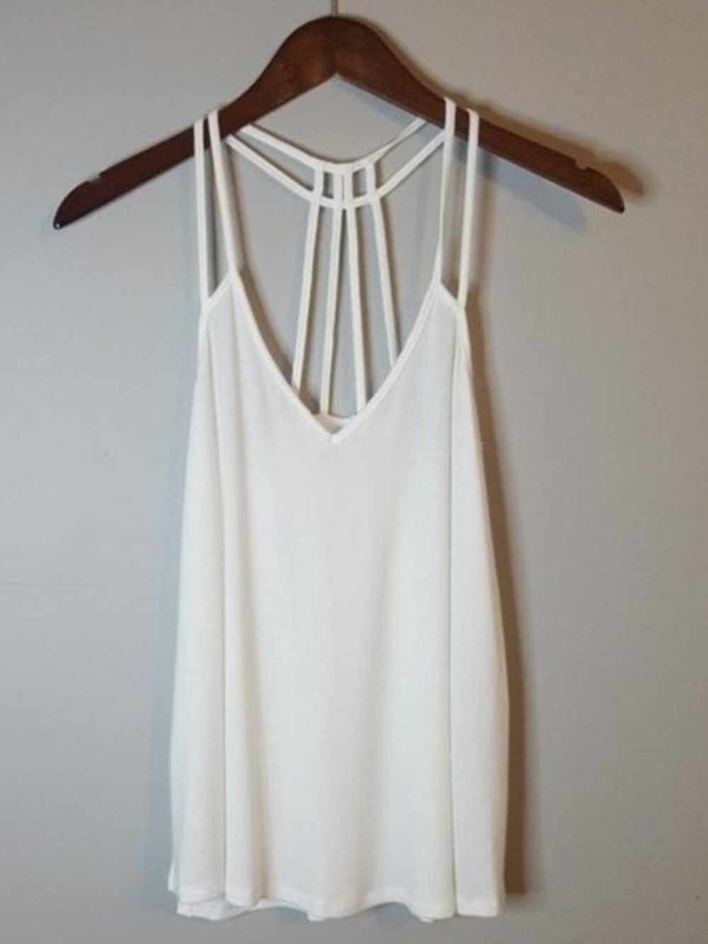 Express White Strappy V‑Neck Camisole with Decorative Back